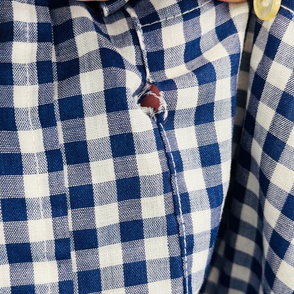 Vtg Mens M Levi's Gingham Western Shirt Button Front Blue White Long Sleeve Flaw - Picture 6 of 7
